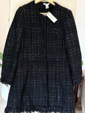 Vertigo Paris NWT Black Metallic Wool Blend Tweed Coat XL